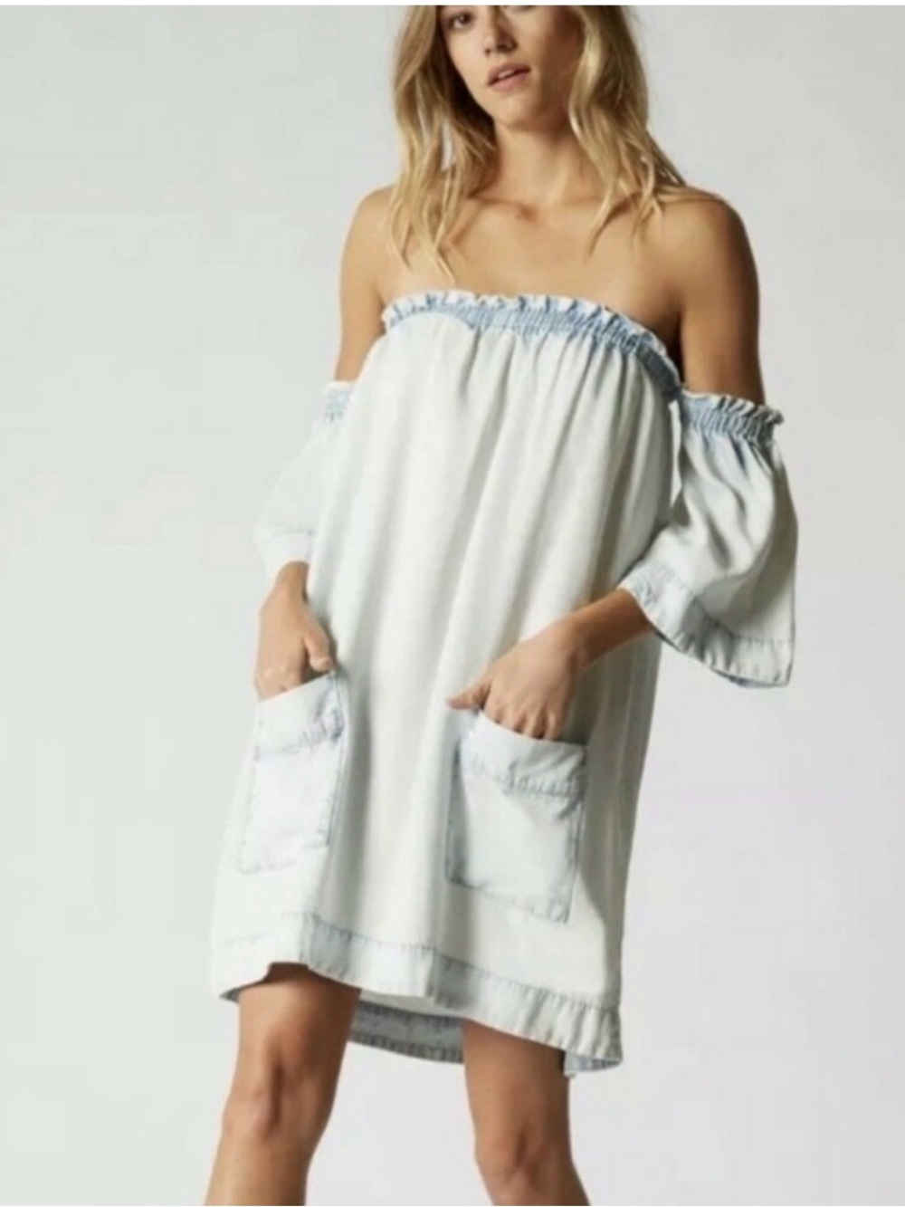 Blank NYC Light Wash Off-Shoulder Denim Top